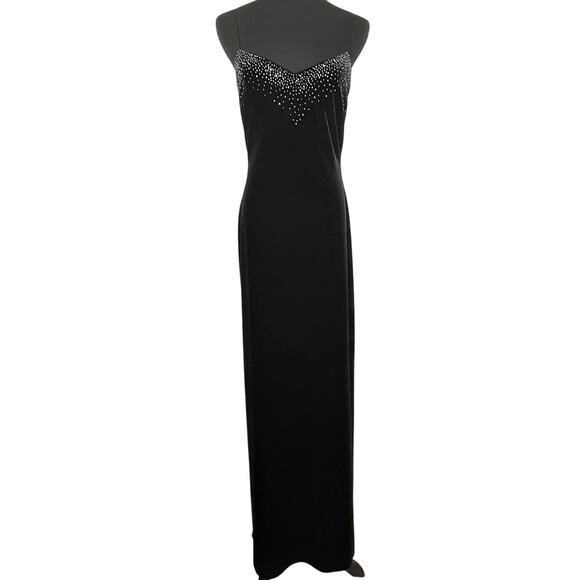 Vintage Y2K Velour Evening Gown Bodycon Beaded Floor Length Cutout Dress Sexy - Picture 1 of 12